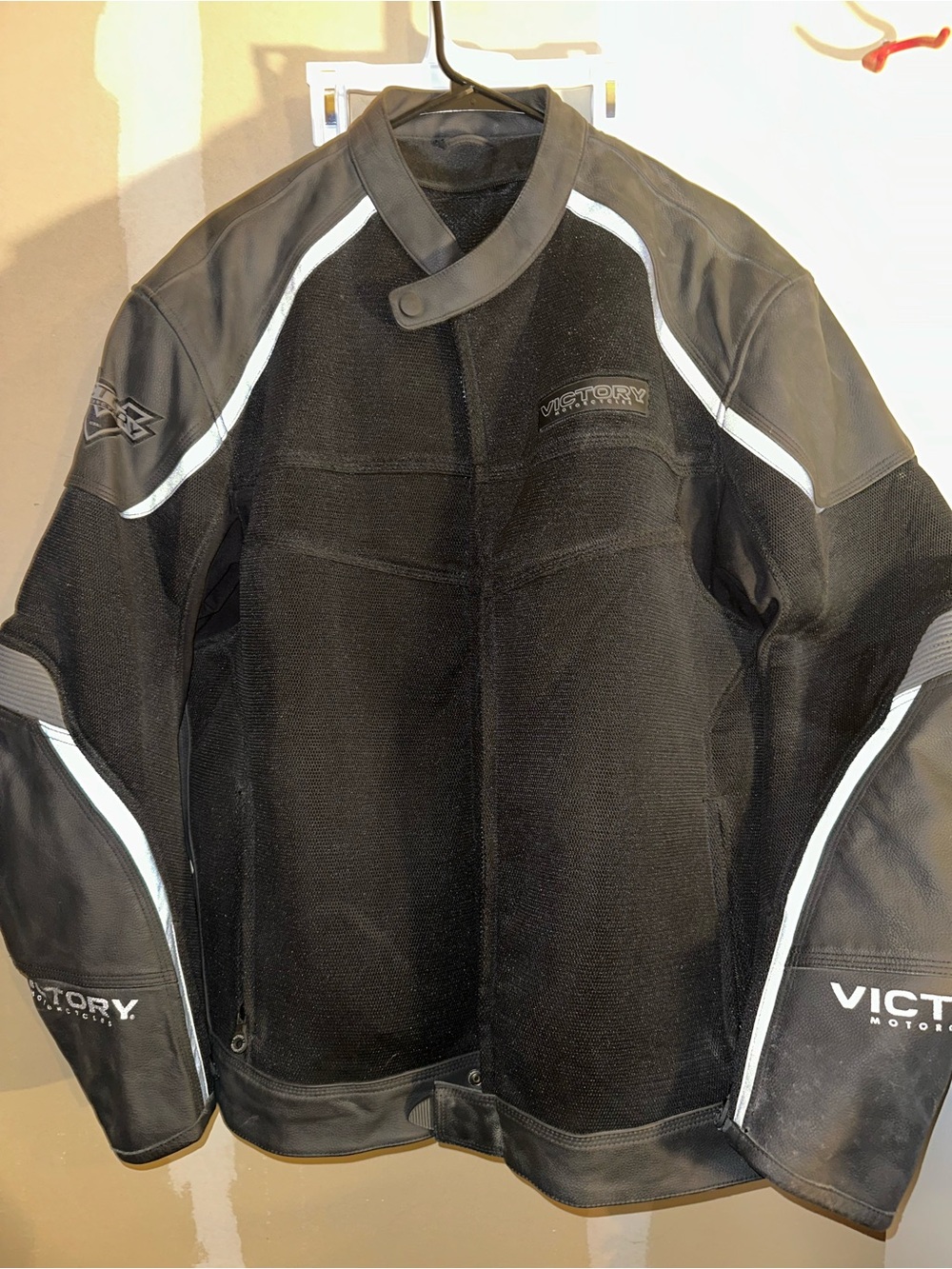 Victory Motorcycles Men’s Black Mesh Performance Jacket with White Trim